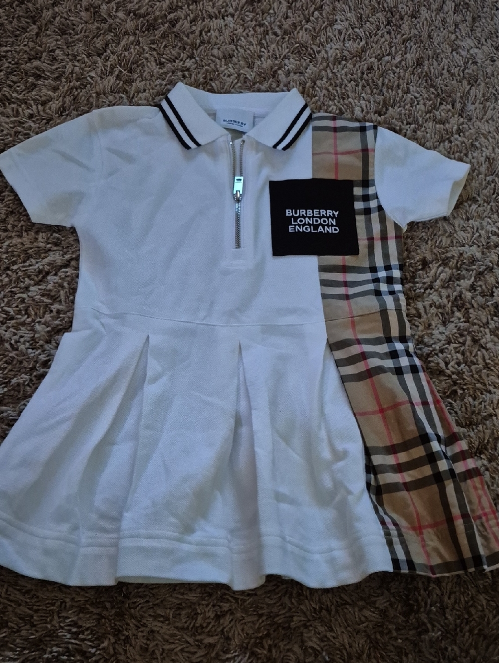 Burberry White & Beige Plaid Girls' Polo Dress 2Y 92cm
